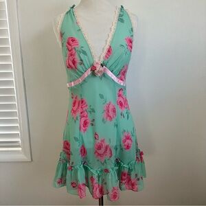 Vintage Betsy Johnson sheer floral ruffle mini slip
